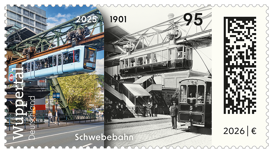 Sonderpostwertzeichen-Serie „Zeitreise Deutschland“ Wuppertaler Schwebebahn - https://www.bundesfinanzministerium.de/Content/DE/Bilderstrecken/Sondermarken/Programm_2026/Januar-2026.html?docId=510940